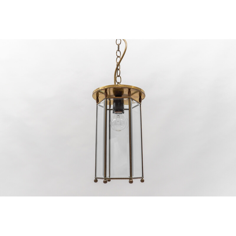 Vintage cut glass and brass ceiling lamp, Austria 1930