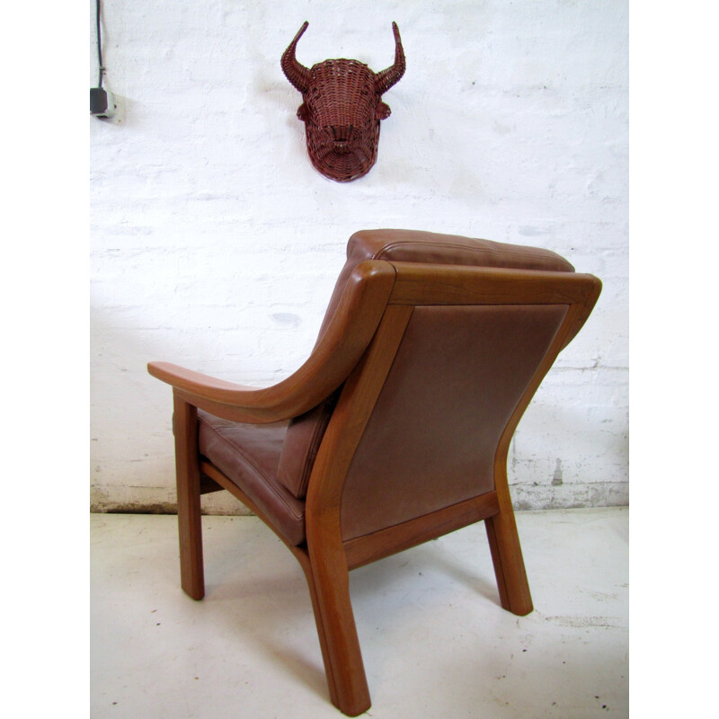 Brown Danish armchair in teak by Poul Jeppensen - 1980s