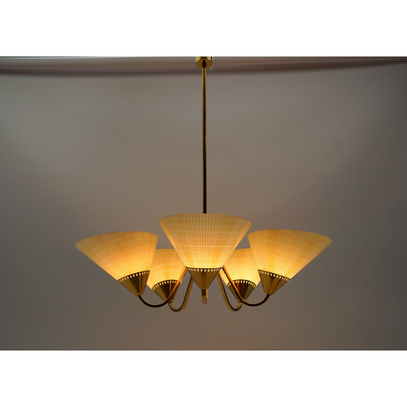 Vintage 5-light glass and brass Sputnik ceiling lamp, 1950