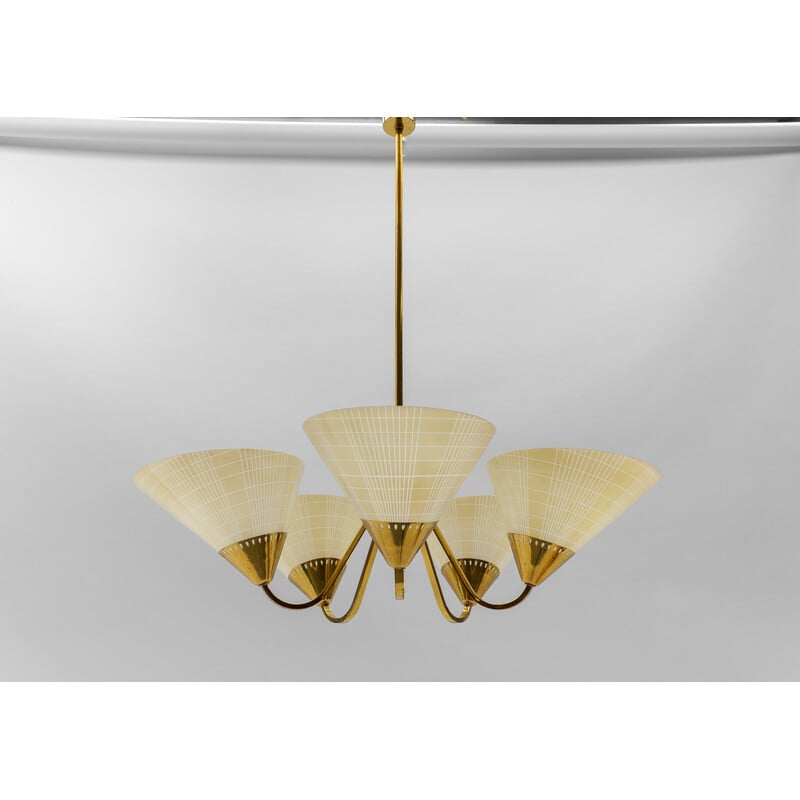 Vintage 5-light glass and brass Sputnik ceiling lamp, 1950