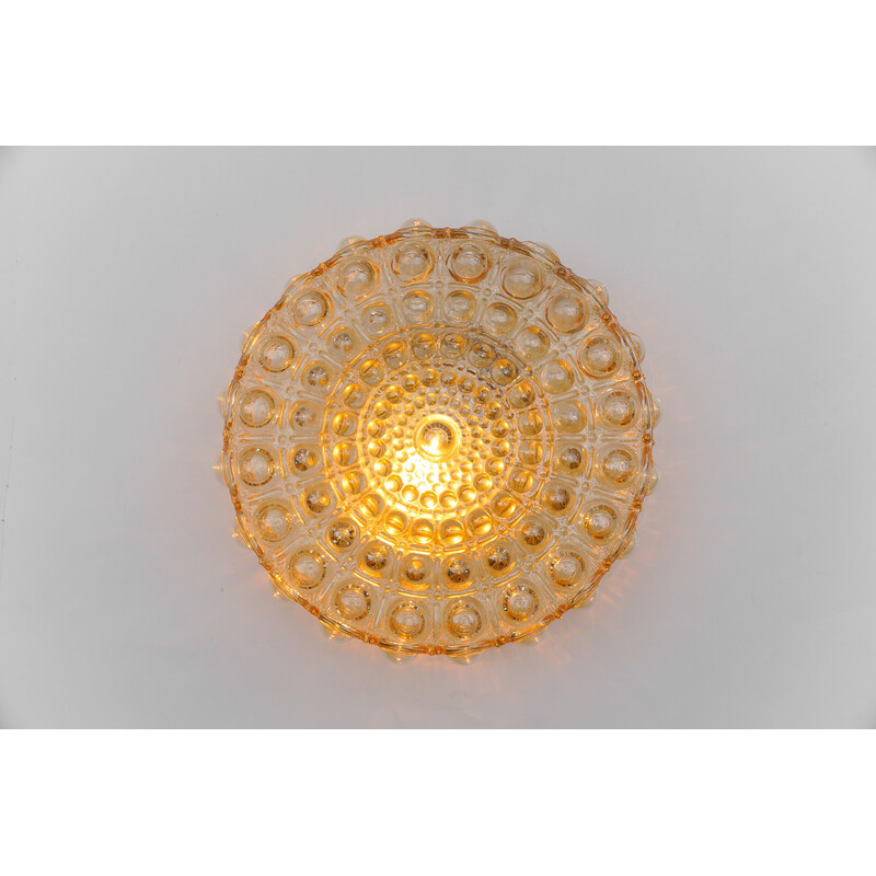 Vintage bubbled amber glass wall lamp by Helena Tynell, Germany 1960