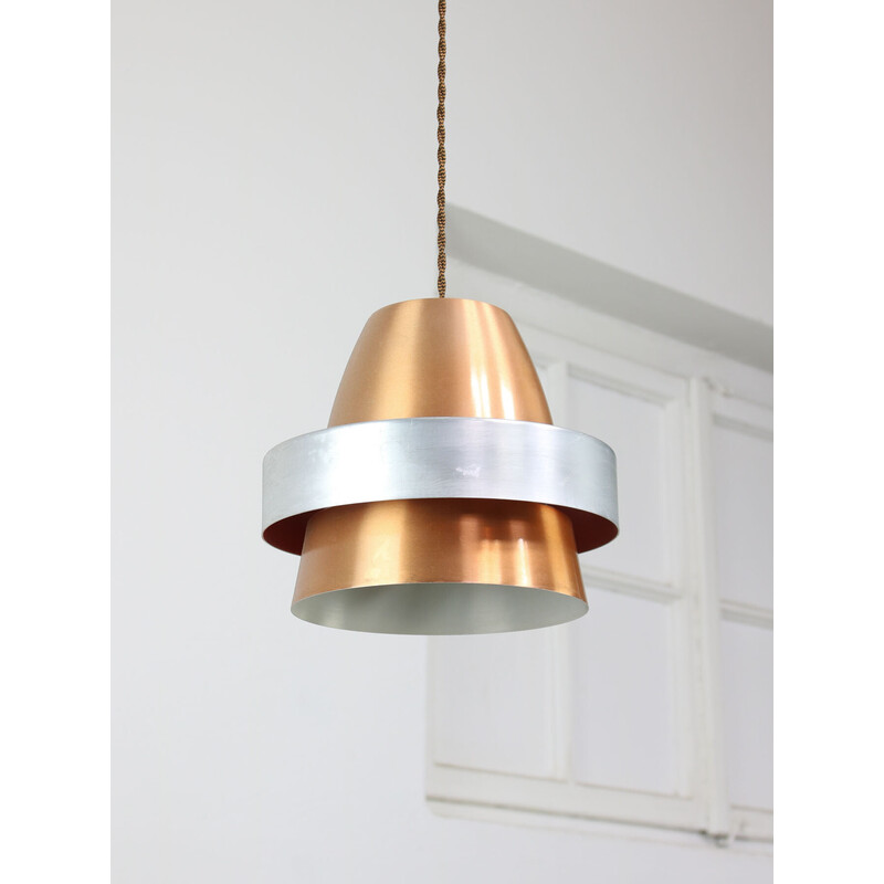 Vintage Space Age pendant lamp in copper-colored aluminum, Italy 1970