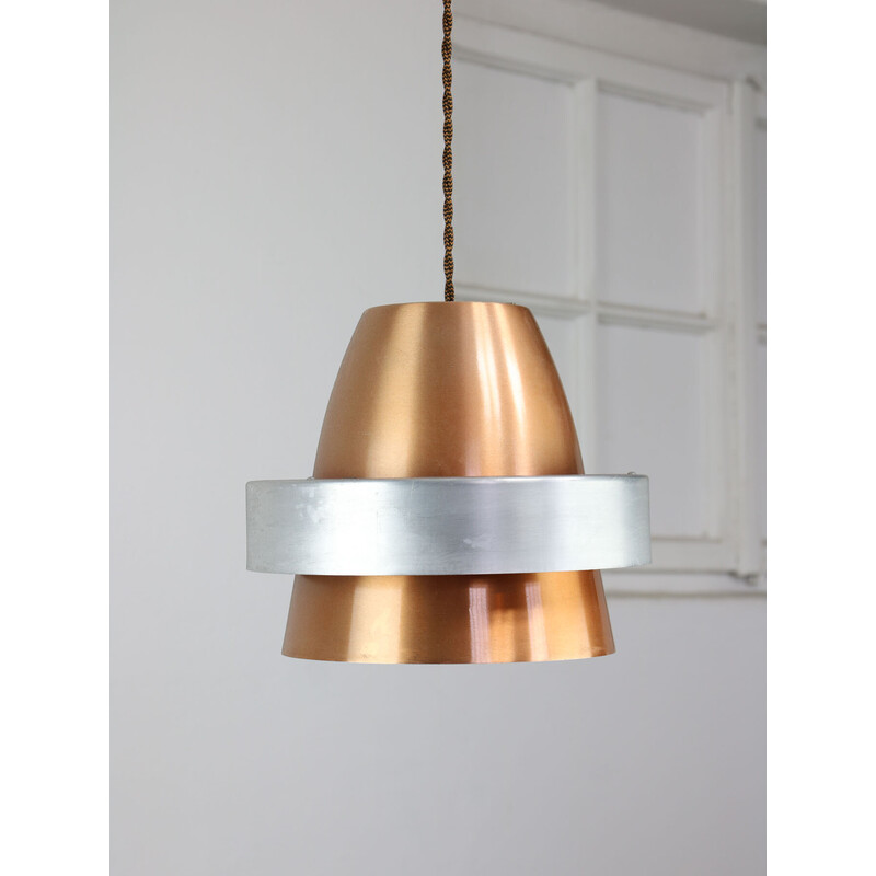 Vintage Space Age pendant lamp in copper-colored aluminum, Italy 1970