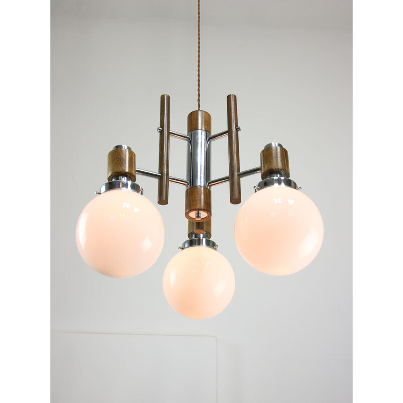 Vintage chrome and opaline glass chandelier, 1960