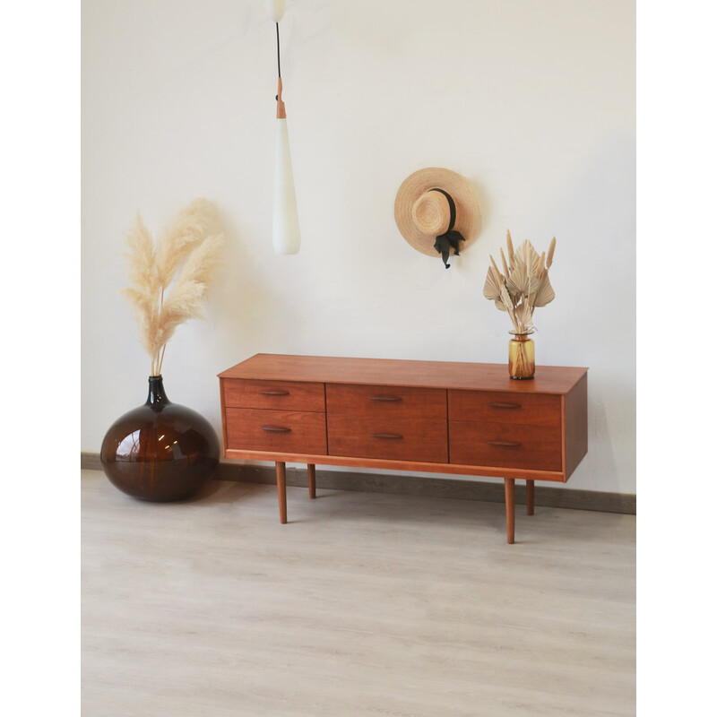 Vintage teak sideboard with 6 drawers, England 1960