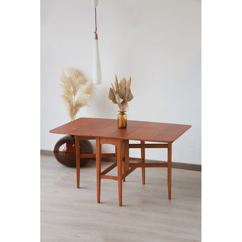 Vintage rectangular teak table with drop leaves, 1960