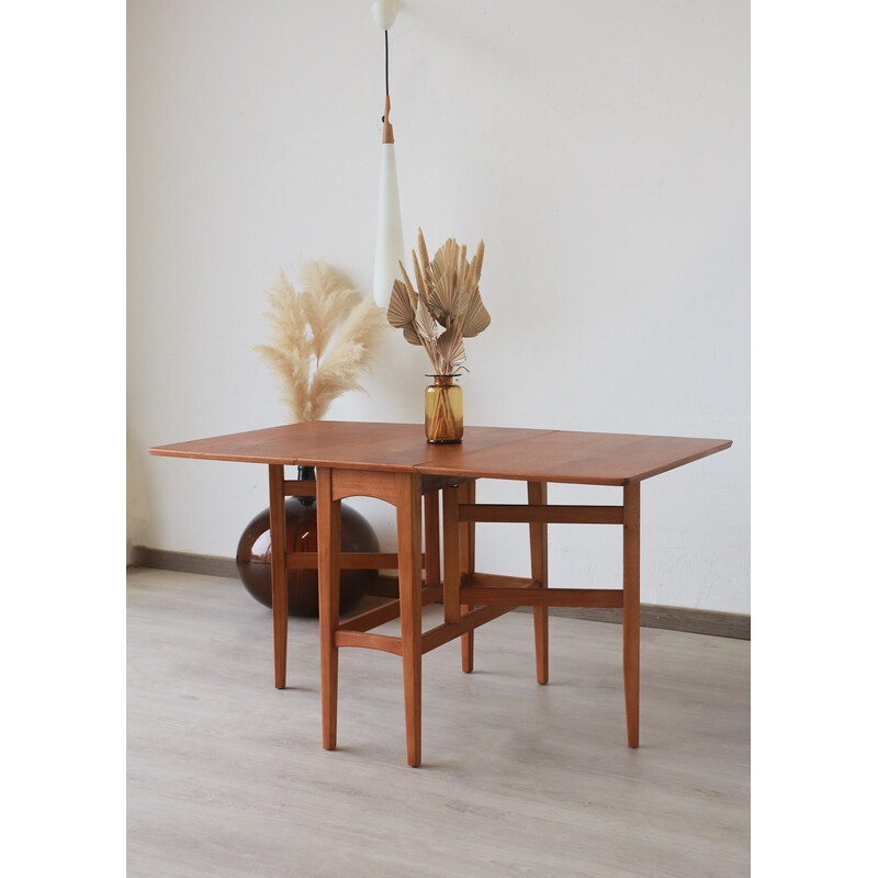 Vintage rectangular teak table with drop leaves, 1960