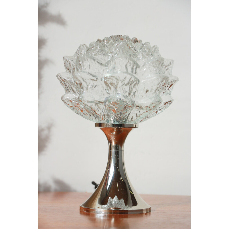 Lampada da tavolo vintage a forma di fiore in vetro trasparente