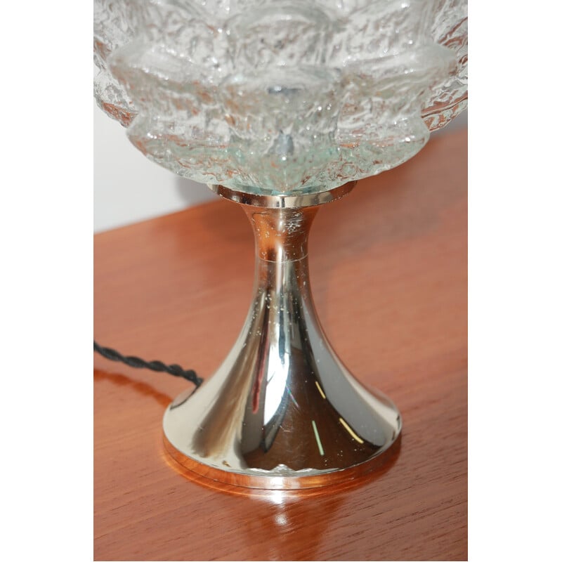 Lampada da tavolo vintage a forma di fiore in vetro trasparente