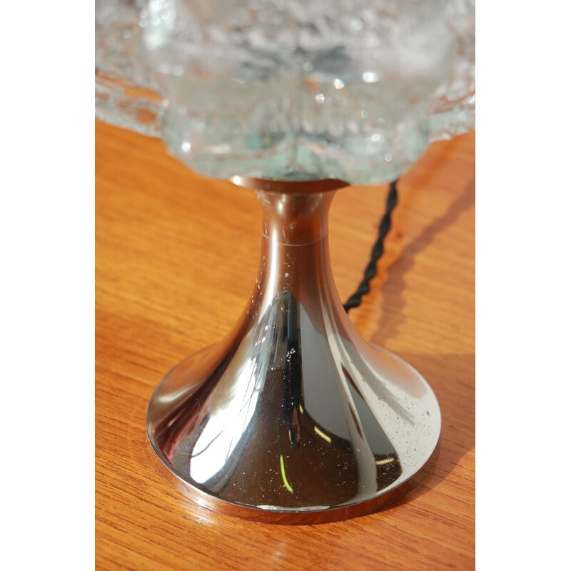 Vintage Tischlampe in Form einer Blume aus transparentem Glas