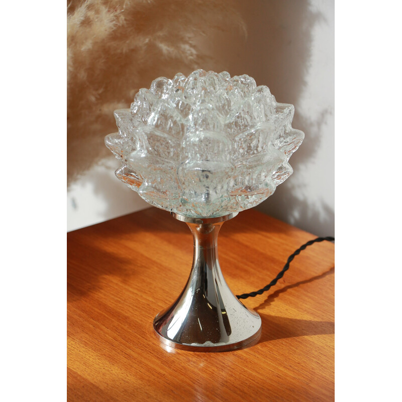 Vintage flower-shaped table lamp in transparent glass