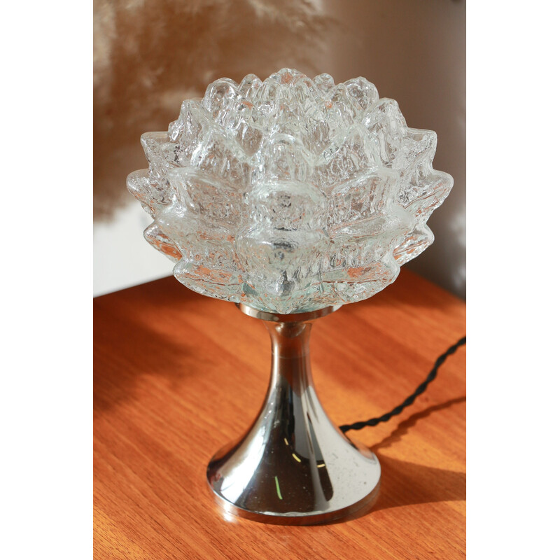 Vintage flower-shaped table lamp in transparent glass