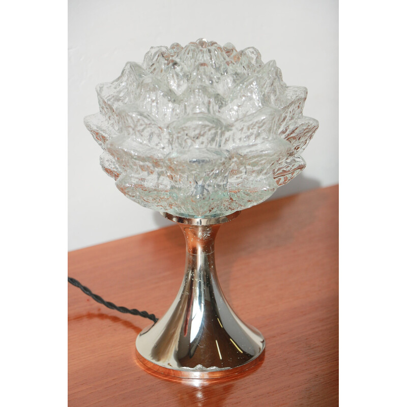 Lampe à poser vintage en forme de fleur en verre transparent