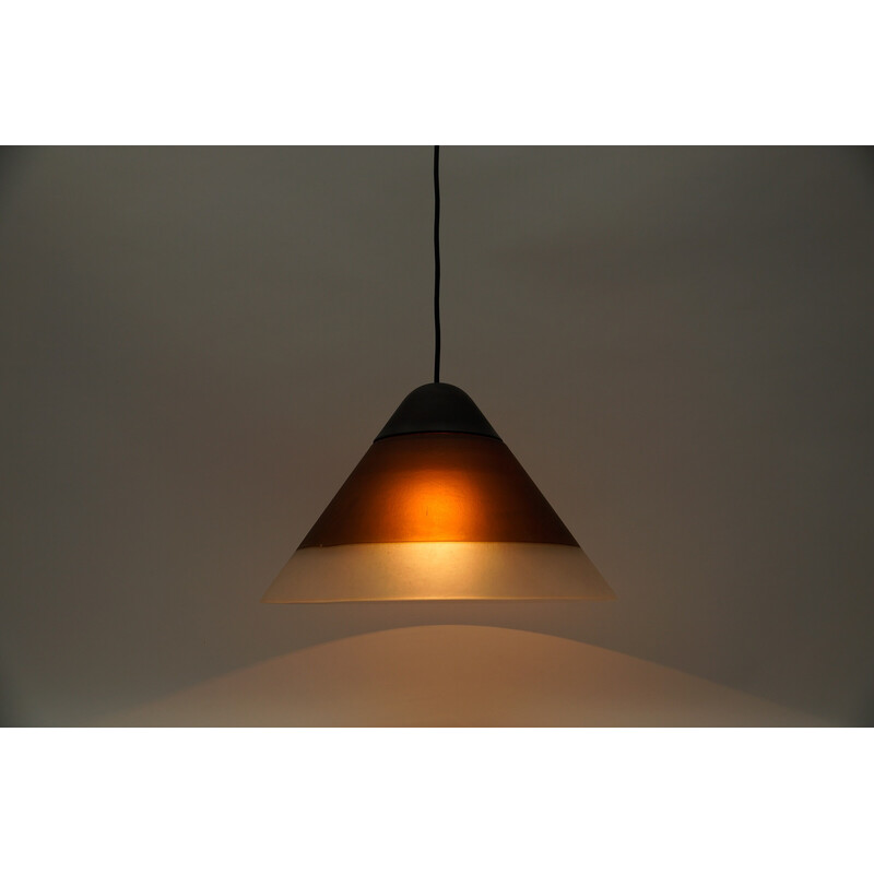 Vintage brown cone-shaped glass ceiling lamp by Peill and Putzler, 1960