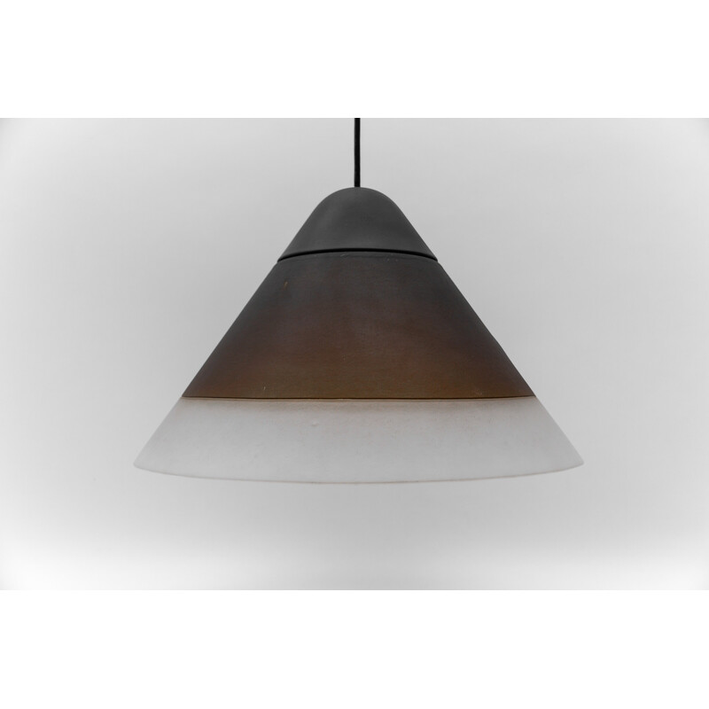 Vintage brown cone-shaped glass ceiling lamp by Peill and Putzler, 1960