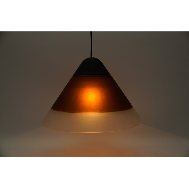 Vintage brown cone-shaped glass ceiling lamp by Peill and Putzler, 1960
