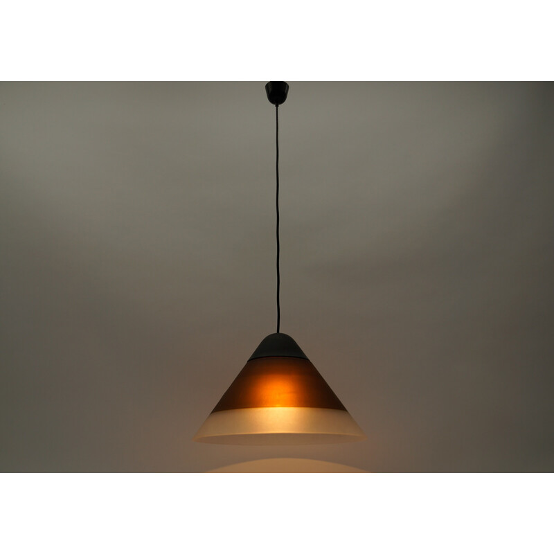Lampada da soffitto vintage in vetro marrone a forma di cono di Peill e Putzler, 1960