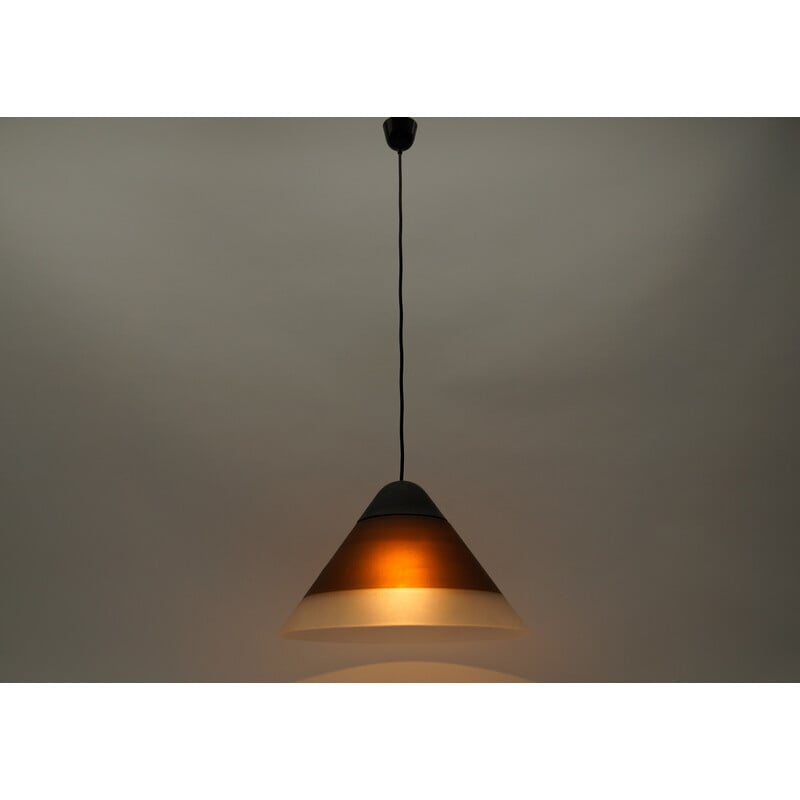 Vintage bruine kegelvormige glazen plafondlamp van Peill en Putzler, 1960