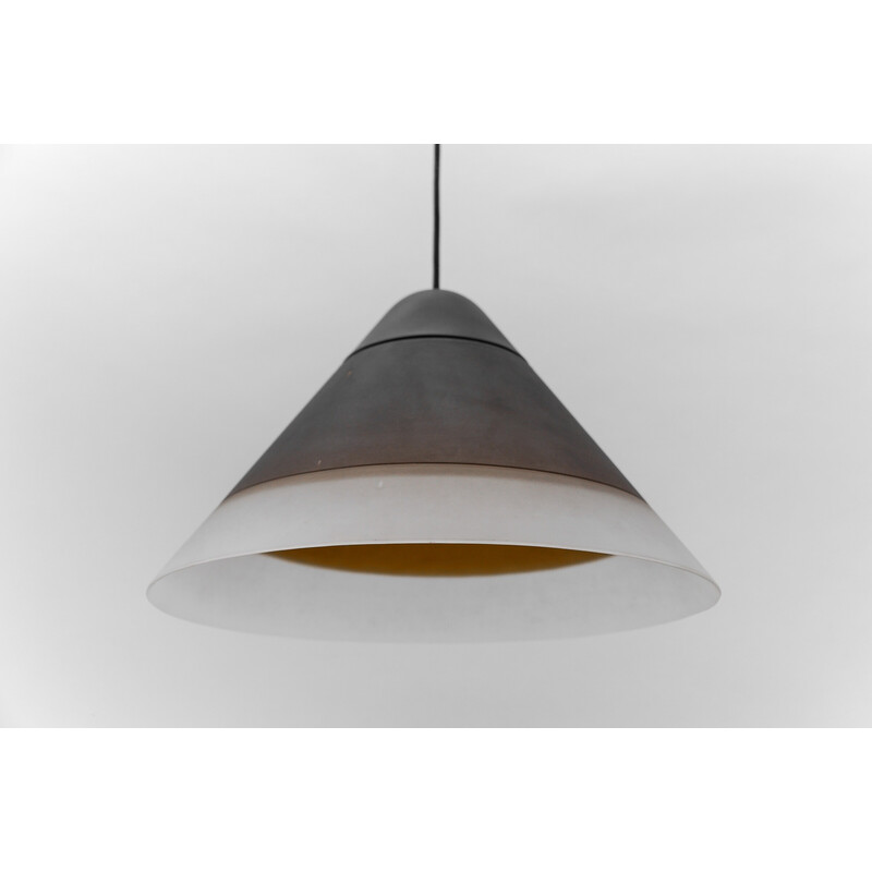 Vintage brown cone-shaped glass ceiling lamp by Peill and Putzler, 1960