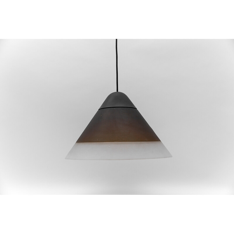 Vintage brown cone-shaped glass ceiling lamp by Peill and Putzler, 1960