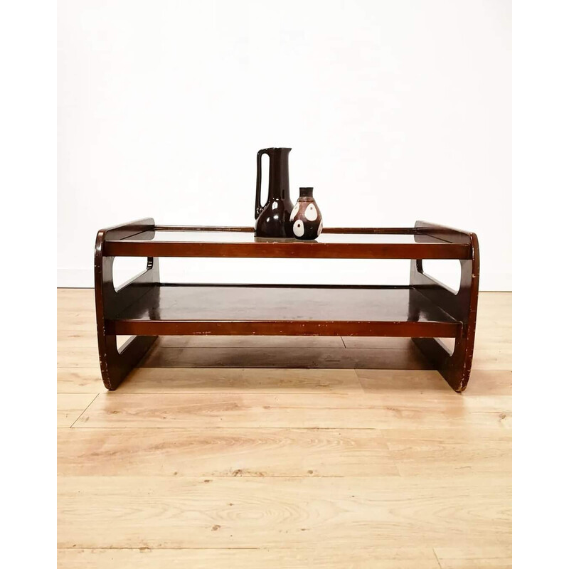 Vintage coffee table in wood and smoked glass