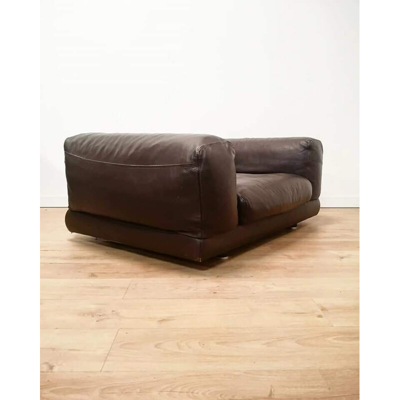 Vintage armchair in brown full grain leather for Roche Bobois, France 1990