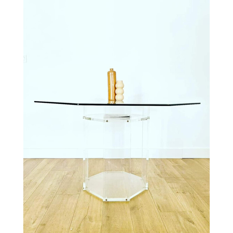 Table à repas vintage en verre et plexiglass de Chez Marais International