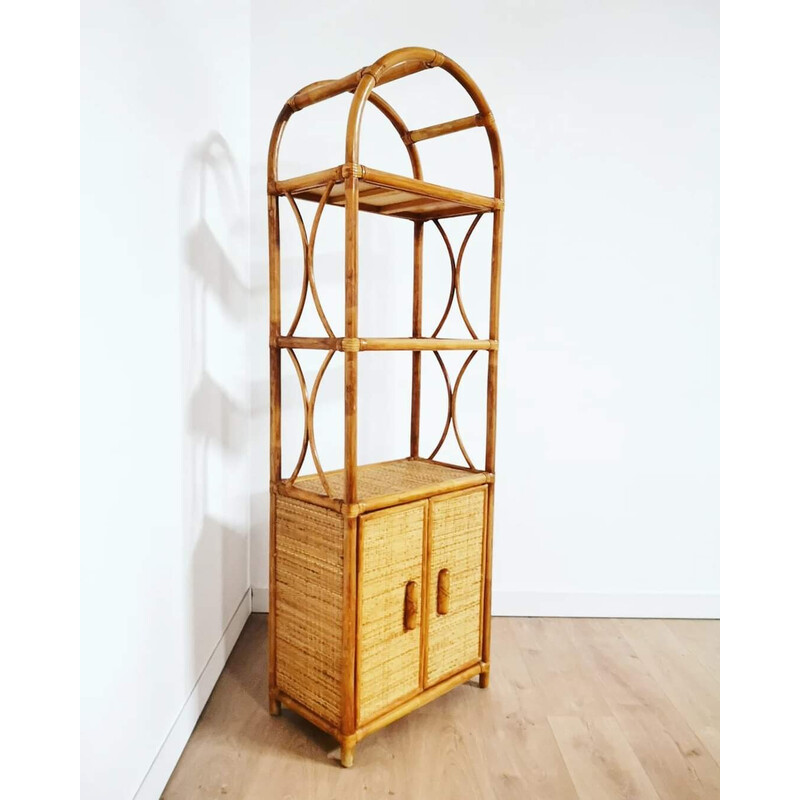 Vintage light rattan bookcase