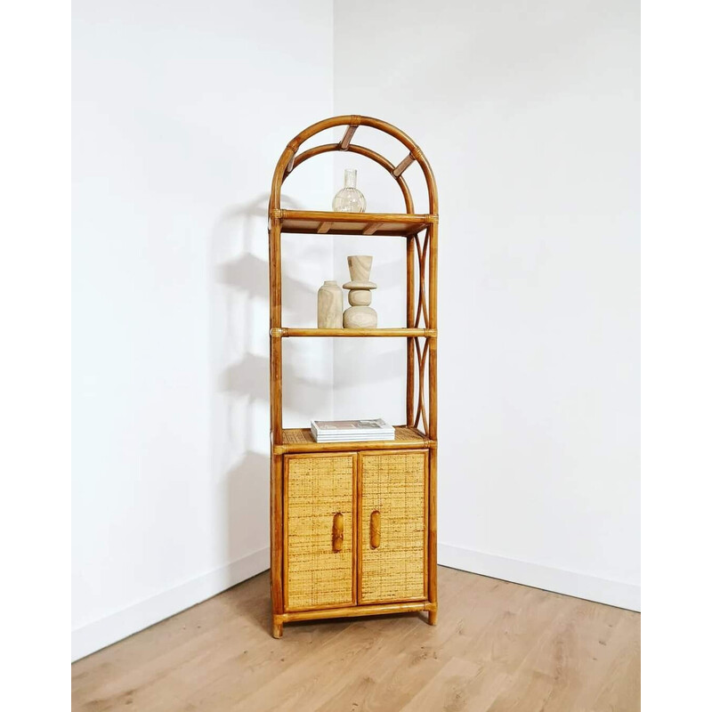 Vintage light rattan bookcase