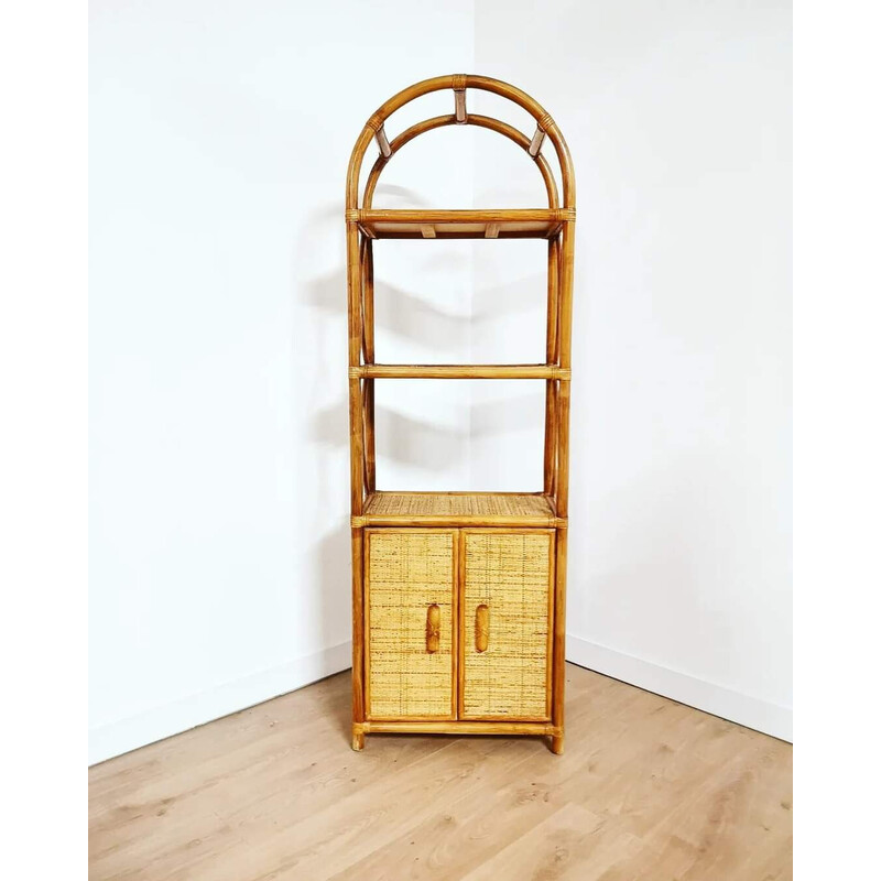 Vintage light rattan bookcase