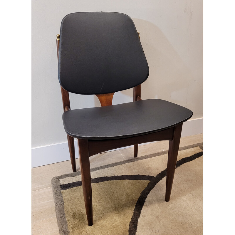 Coppia di sedie vintage in legno di teak e pelle nera per Elliots di Newbury, Inghilterra 1960