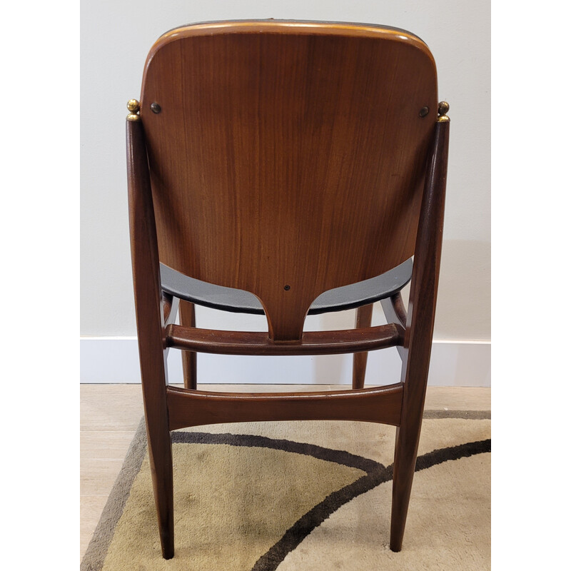 Pair of vintage teak wood and black leather chairs for Elliots of Newbury, England 1960