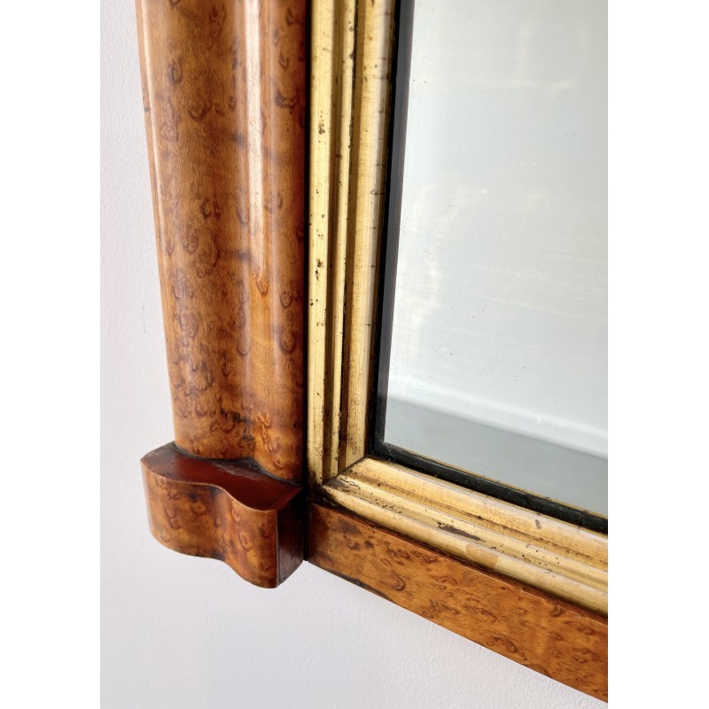 Vintage solid wood and maple veneer fireplace mirror, 1890