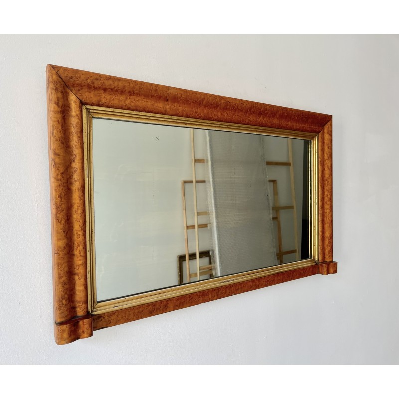 Vintage solid wood and maple veneer fireplace mirror, 1890