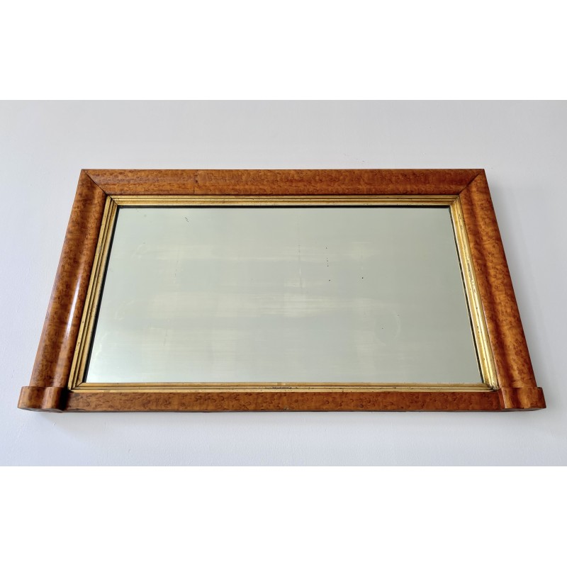 Vintage solid wood and maple veneer fireplace mirror, 1890