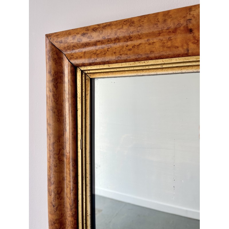 Vintage solid wood and maple veneer fireplace mirror, 1890