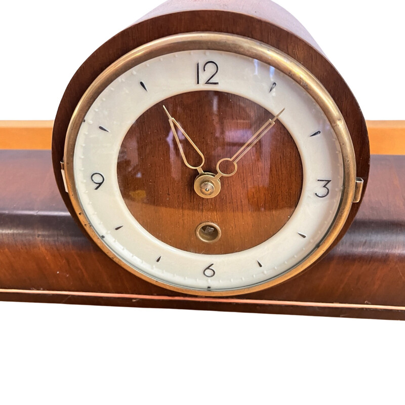 Vintage mantel clock in solid oak veneer and metal from Zella-Mehis, Germany 1960