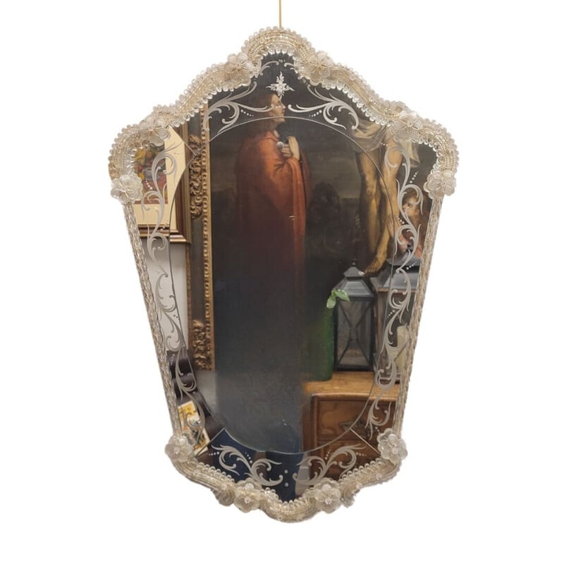 Specchio veneziano vintage in vetro di Murano, Italia