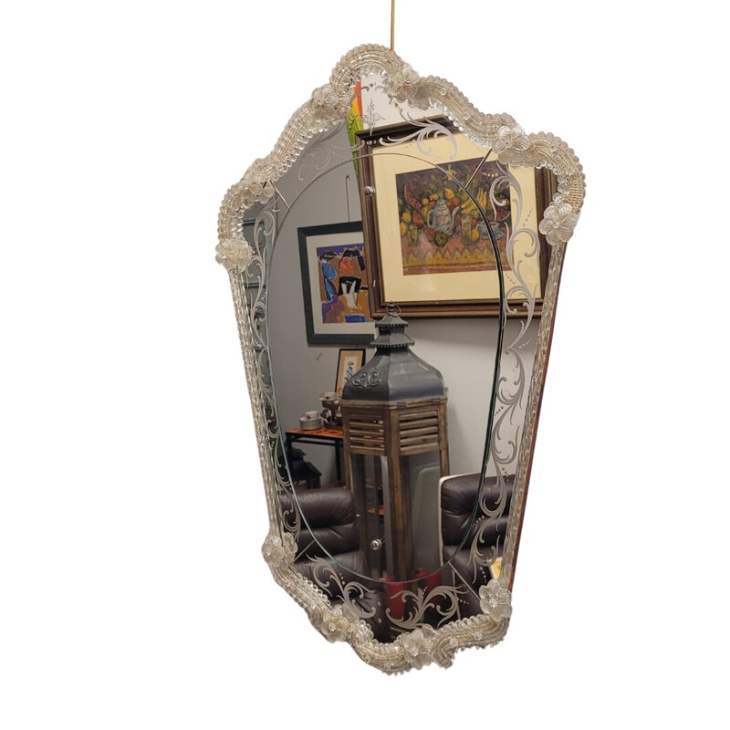 Miroir vénitien vintage en verre de Murano, Italie