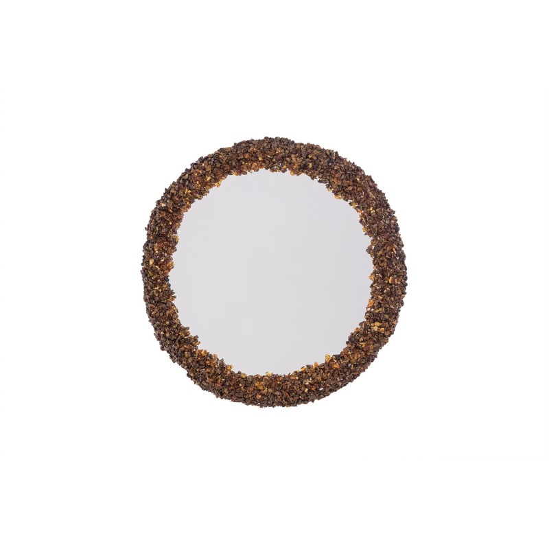 Vintage mirror in semi-precious stones, amber and tiger's eye, France
