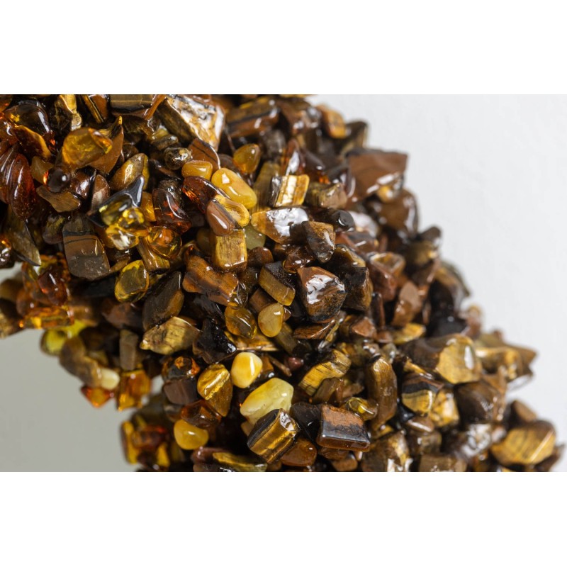 Miroir vintage en pierres semi-précieuses, ambre et oeil du tigre, France