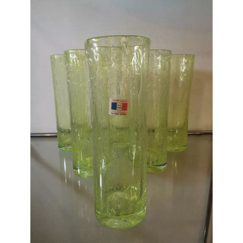 Lote de 6 vasos largos de vidrio soplado vintage, Francia