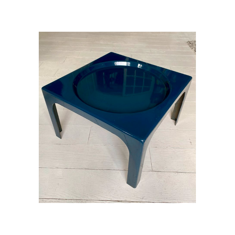 Mesa de centro Ozoo vintage em fibra de vidro azul por Marc Berthier para Roche Bobois, França 1969