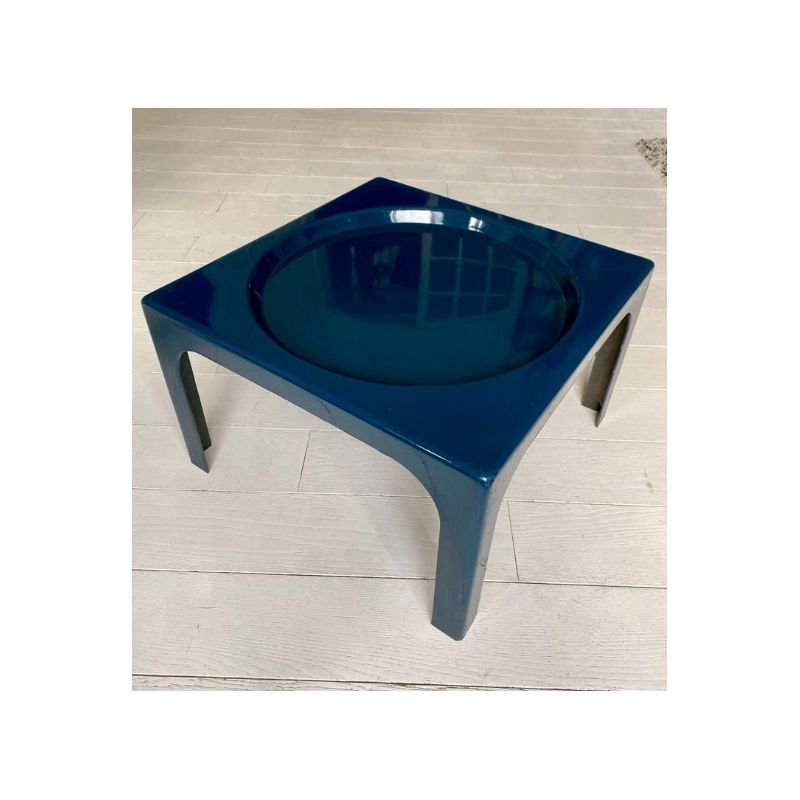 Vintage Ozoo coffee table in blue fiberglass by Marc Berthier for Roche Bobois, France 1969