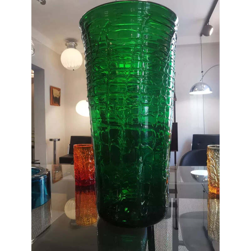 Vintage "Croco" vase in structured green crocodile skin style glass