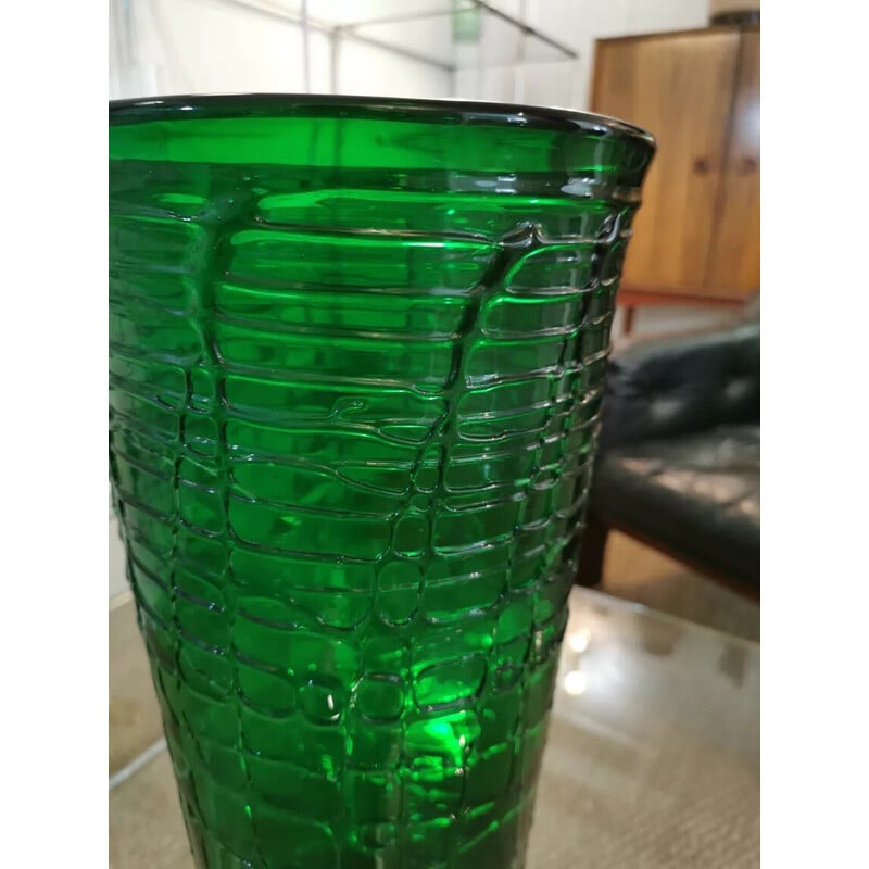 Vintage-Vase "Croco" aus grünem, krokodilhautähnlich strukturiertem Glas