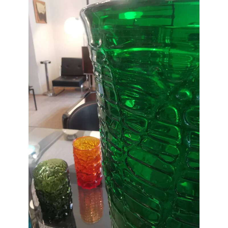 Vintage "Croco" vase in structured green crocodile skin style glass