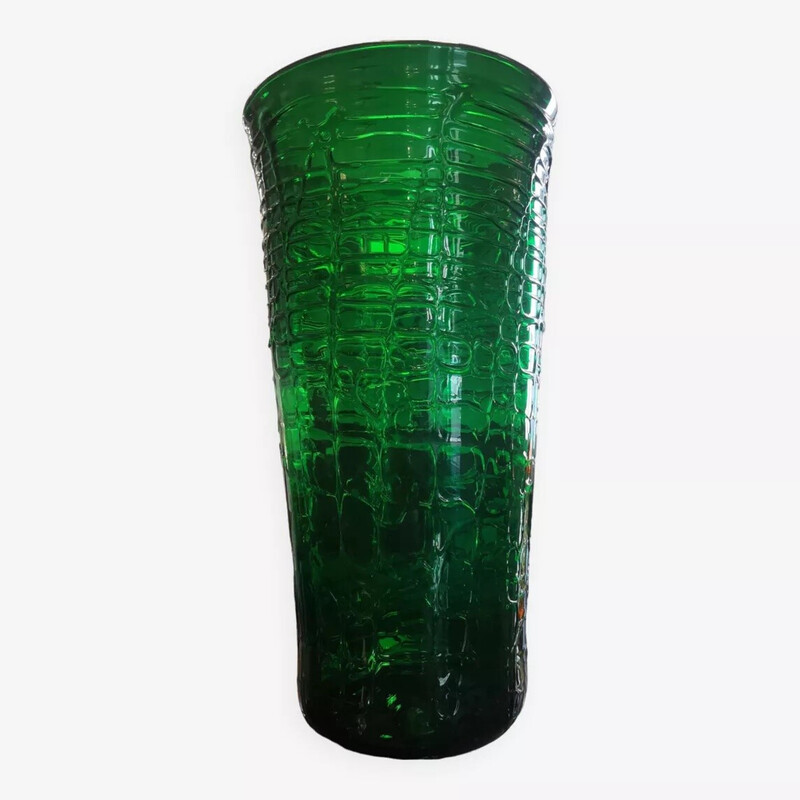 Croco" vintage vaas van groen glas met krokodillenhuidmotief