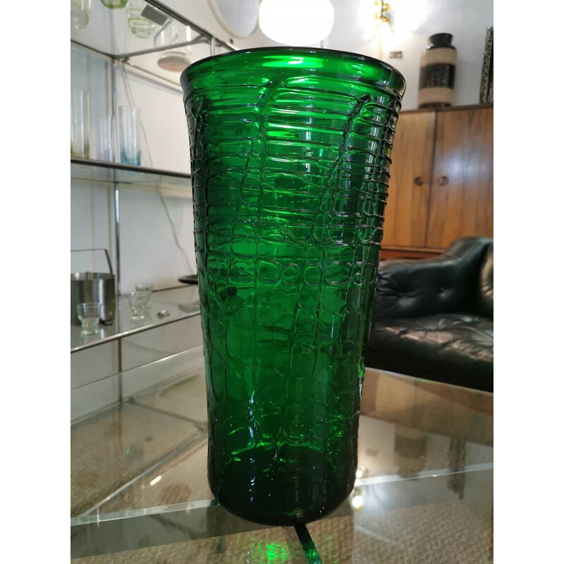 Vintage "Croco" vase in structured green crocodile skin style glass