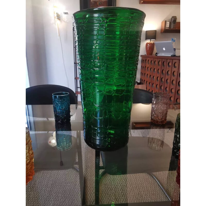 Vintage-Vase "Croco" aus grünem, krokodilhautähnlich strukturiertem Glas
